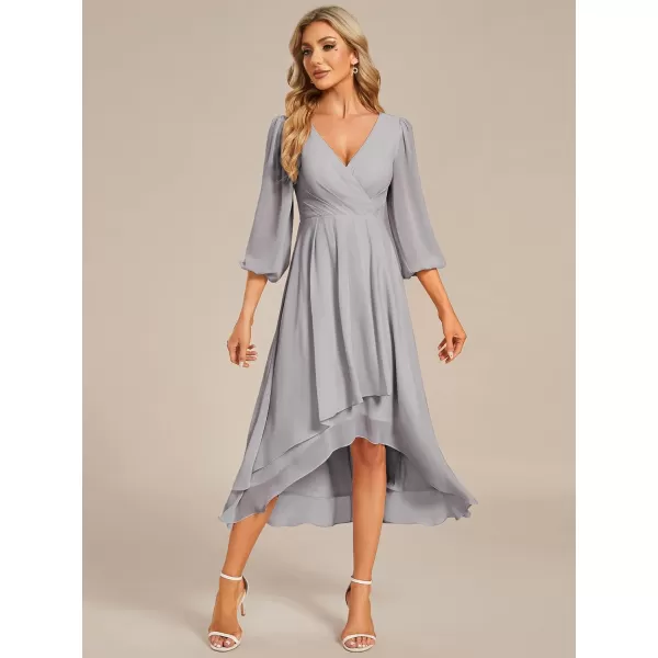 EverPretty Womens Chiffon Spring V Neck Long Sleeves Pleated ALine Midi Length Wedding Guest Dress 01926Grey