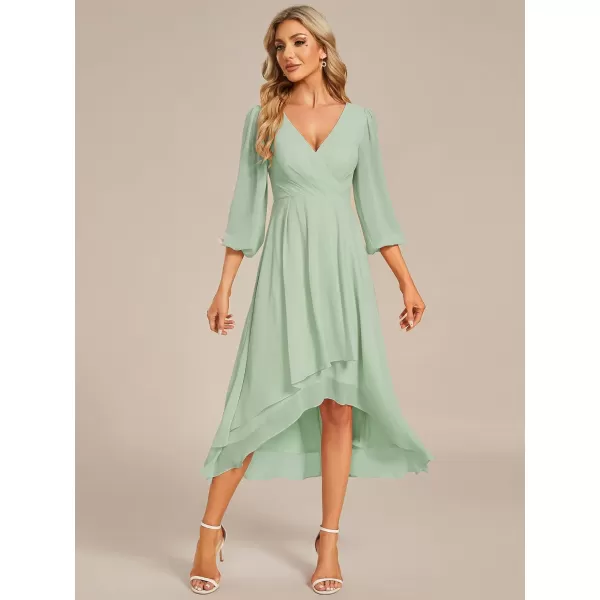 EverPretty Womens Chiffon Spring V Neck Long Sleeves Pleated ALine Midi Length Wedding Guest Dress 01926Mint Green