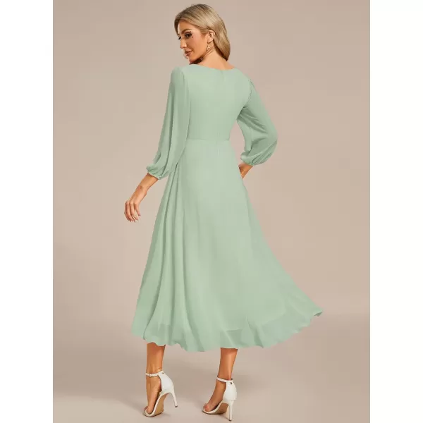 EverPretty Womens Chiffon Spring V Neck Long Sleeves Pleated ALine Midi Length Wedding Guest Dress 01926Mint Green