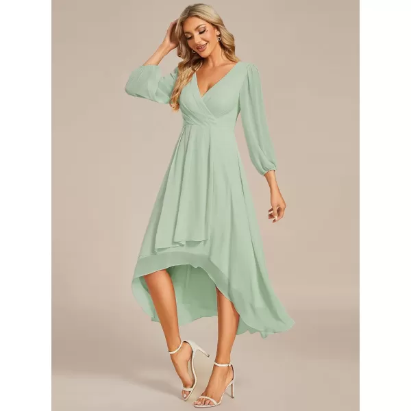 EverPretty Womens Chiffon Spring V Neck Long Sleeves Pleated ALine Midi Length Wedding Guest Dress 01926Mint Green