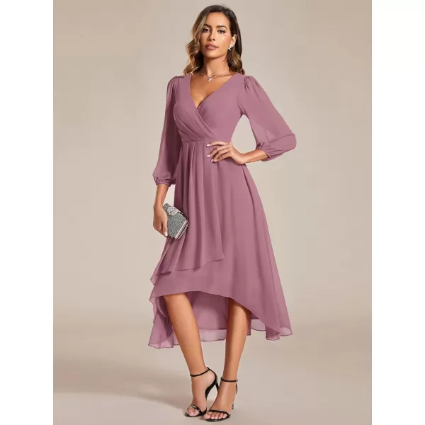 EverPretty Womens Chiffon Spring V Neck Long Sleeves Pleated ALine Midi Length Wedding Guest Dress 01926Orchid