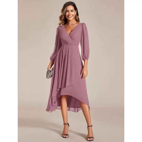 EverPretty Womens Chiffon Spring V Neck Long Sleeves Pleated ALine Midi Length Wedding Guest Dress 01926Orchid