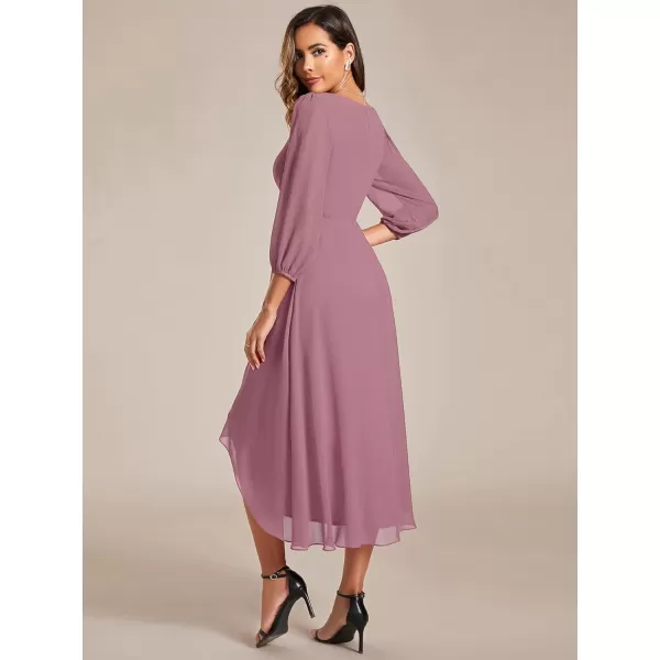 EverPretty Womens Chiffon Spring V Neck Long Sleeves Pleated ALine Midi Length Wedding Guest Dress 01926Orchid