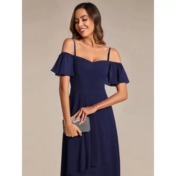 EverPretty Womens Chiffon Summer Off Shoulder Formal Dress High Low Midi Wedding Guest Dresses 02103Navy Blue