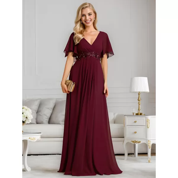 EverPretty Womens Chiffon V Neck A Line Appliques Waist Bridesmaid Dresses 01960Burgundy