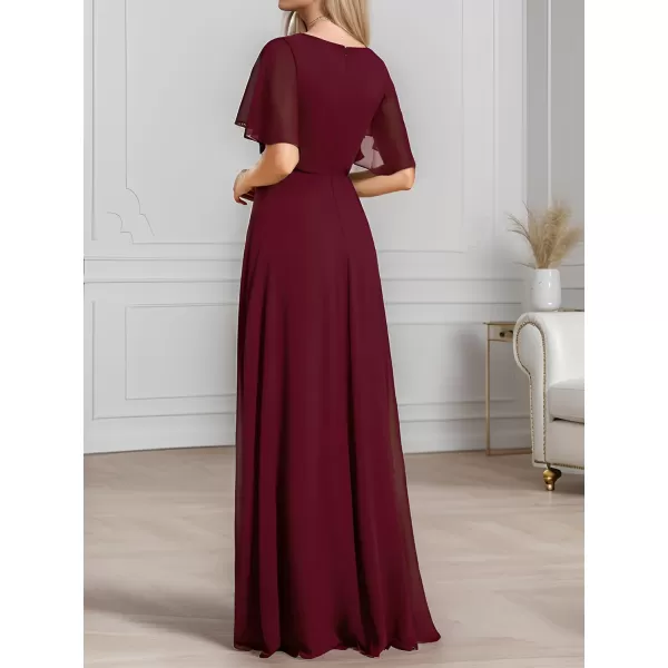 EverPretty Womens Chiffon V Neck A Line Appliques Waist Bridesmaid Dresses 01960Burgundy