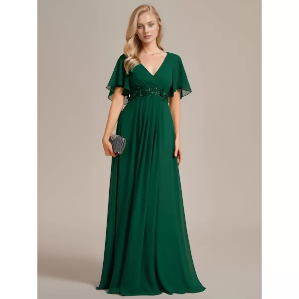 EverPretty Womens Chiffon V Neck A Line Appliques Waist Bridesmaid Dresses 01960Deep Green