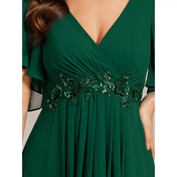 EverPretty Womens Chiffon V Neck A Line Appliques Waist Bridesmaid Dresses 01960Deep Green