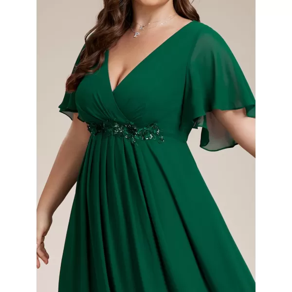 EverPretty Womens Chiffon V Neck Short Sleeves Appliques Plus Size Dresses for Curvy Women Formal Dresses 01960DADark Green