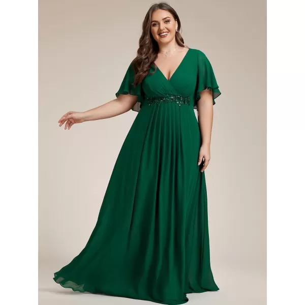 EverPretty Womens Chiffon V Neck Short Sleeves Appliques Plus Size Dresses for Curvy Women Formal Dresses 01960DADark Green