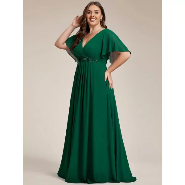 EverPretty Womens Chiffon V Neck Short Sleeves Appliques Plus Size Dresses for Curvy Women Formal Dresses 01960DADark Green