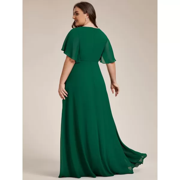 EverPretty Womens Chiffon V Neck Short Sleeves Appliques Plus Size Dresses for Curvy Women Formal Dresses 01960DADark Green