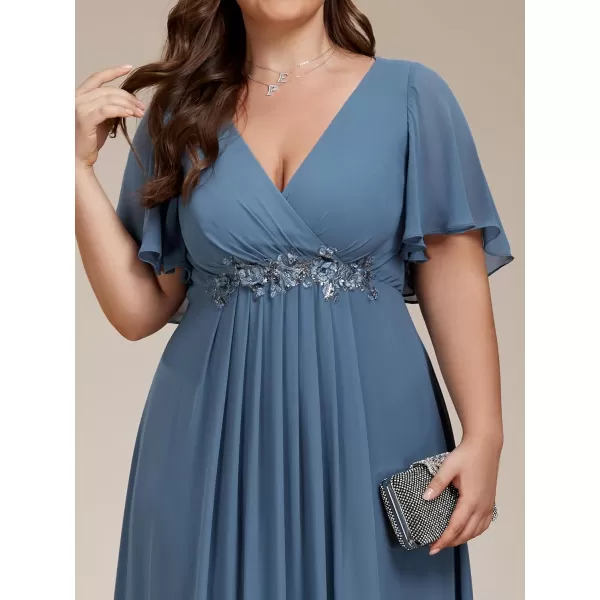 EverPretty Womens Chiffon V Neck Short Sleeves Appliques Plus Size Dresses for Curvy Women Formal Dresses 01960DADusty Navy