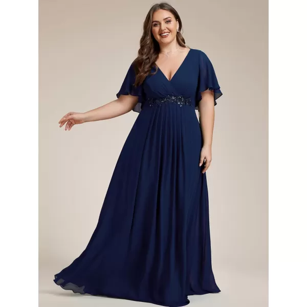 EverPretty Womens Chiffon V Neck Short Sleeves Appliques Plus Size Dresses for Curvy Women Formal Dresses 01960DANavy Blue