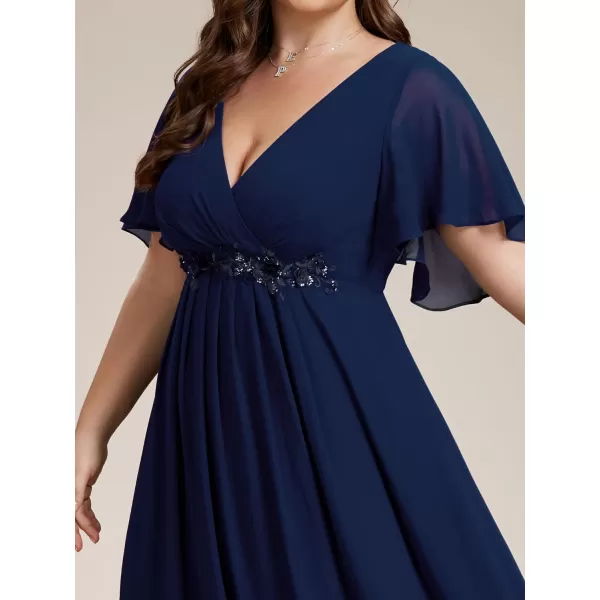 EverPretty Womens Chiffon V Neck Short Sleeves Appliques Plus Size Dresses for Curvy Women Formal Dresses 01960DANavy Blue