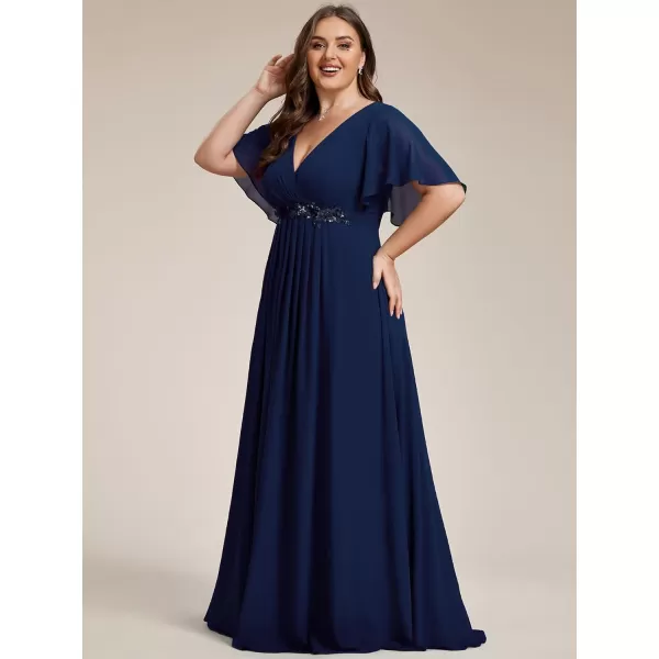 EverPretty Womens Chiffon V Neck Short Sleeves Appliques Plus Size Dresses for Curvy Women Formal Dresses 01960DANavy Blue