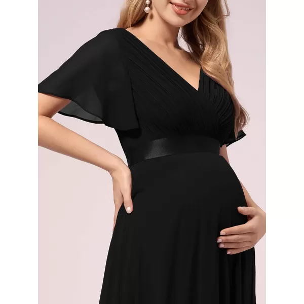 EverPretty Womens Chiffon VNeck Short Sleeve Aline Ruched Summer Maternity Dresses 09890EYBlack