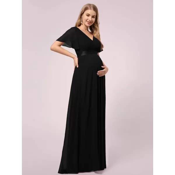 EverPretty Womens Chiffon VNeck Short Sleeve Aline Ruched Summer Maternity Dresses 09890EYBlack