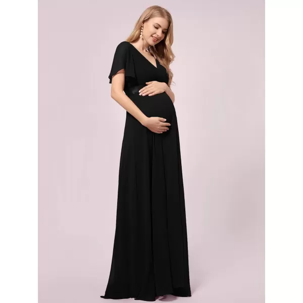 EverPretty Womens Chiffon VNeck Short Sleeve Aline Ruched Summer Maternity Dresses 09890EYBlack