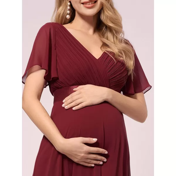 EverPretty Womens Chiffon VNeck Short Sleeve Aline Ruched Summer Maternity Dresses 09890EYBurgundy