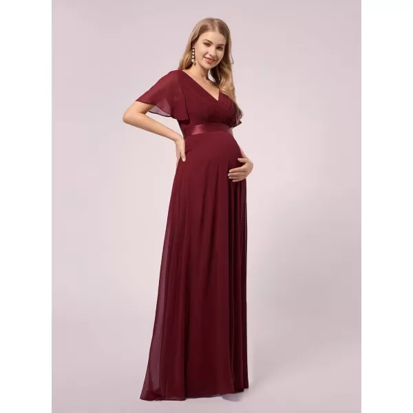 EverPretty Womens Chiffon VNeck Short Sleeve Aline Ruched Summer Maternity Dresses 09890EYBurgundy