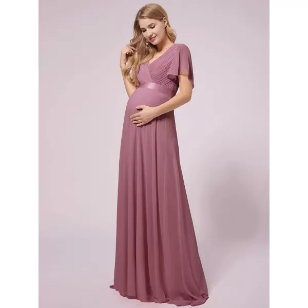 EverPretty Womens Chiffon VNeck Short Sleeve Aline Ruched Summer Maternity Dresses 09890EYDusty Pink
