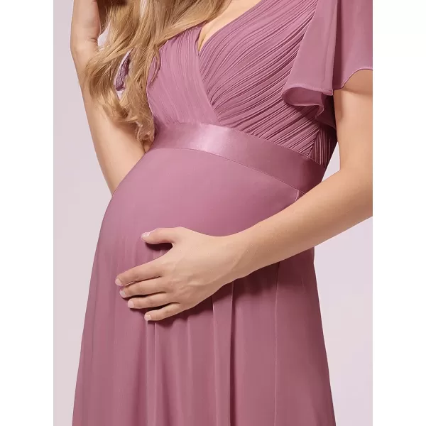 EverPretty Womens Chiffon VNeck Short Sleeve Aline Ruched Summer Maternity Dresses 09890EYDusty Pink