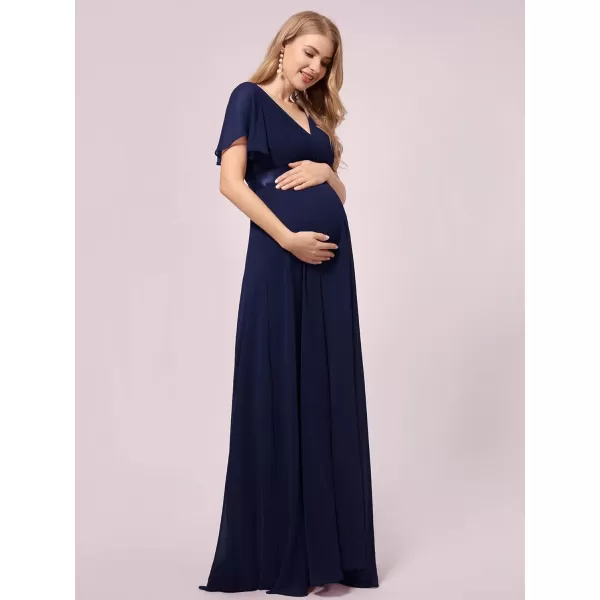 EverPretty Womens Chiffon VNeck Short Sleeve Aline Ruched Summer Maternity Dresses 09890EYNavy