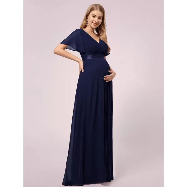 EverPretty Womens Chiffon VNeck Short Sleeve Aline Ruched Summer Maternity Dresses 09890EYNavy