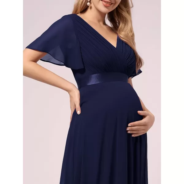 EverPretty Womens Chiffon VNeck Short Sleeve Aline Ruched Summer Maternity Dresses 09890EYNavy