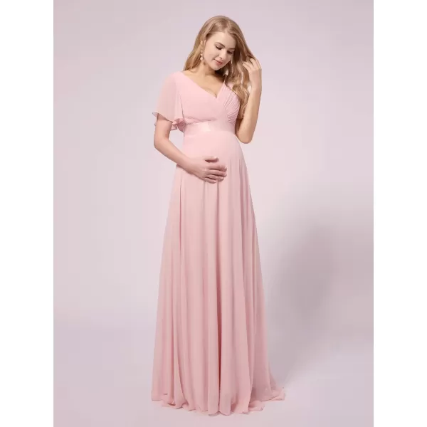 EverPretty Womens Chiffon VNeck Short Sleeve Aline Ruched Summer Maternity Dresses 09890EYPink