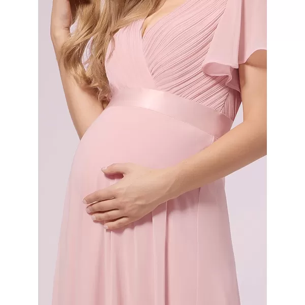 EverPretty Womens Chiffon VNeck Short Sleeve Aline Ruched Summer Maternity Dresses 09890EYPink