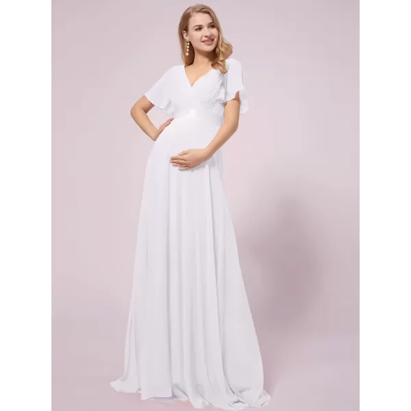 EverPretty Womens Chiffon VNeck Short Sleeve Aline Ruched Summer Maternity Dresses 09890EYWhite