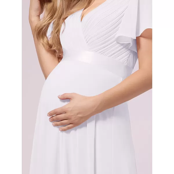 EverPretty Womens Chiffon VNeck Short Sleeve Aline Ruched Summer Maternity Dresses 09890EYWhite