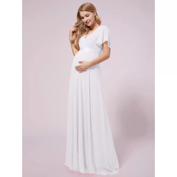 EverPretty Womens Chiffon VNeck Short Sleeve Aline Ruched Summer Maternity Dresses 09890EYWhite