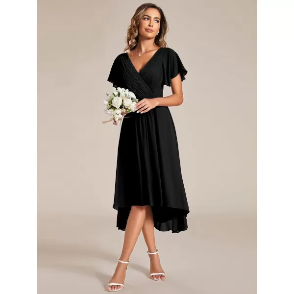 EverPretty Womens Chiffon VNeck Short Wedding Guest Dress with Ruffled Sleeves 01923Black