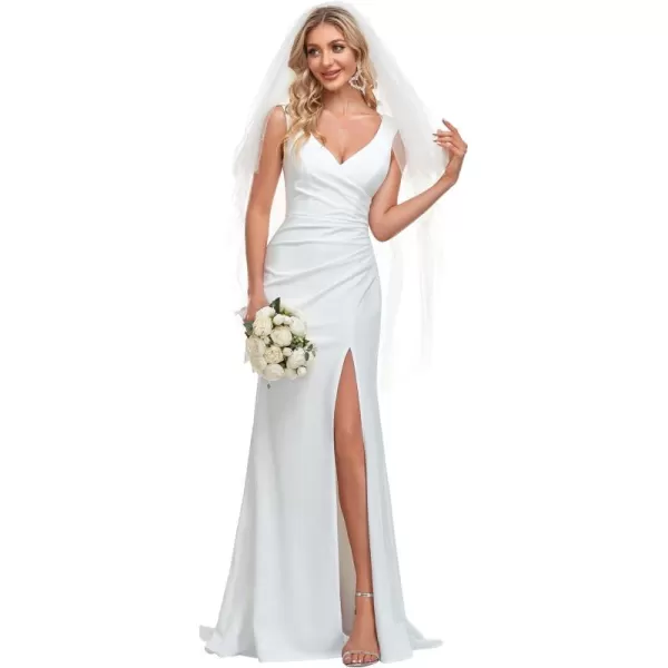 EverPretty Womens Classic VNeck Mermaid Bodycon Slit Wedding Dresses for Bride White 0121BWhite