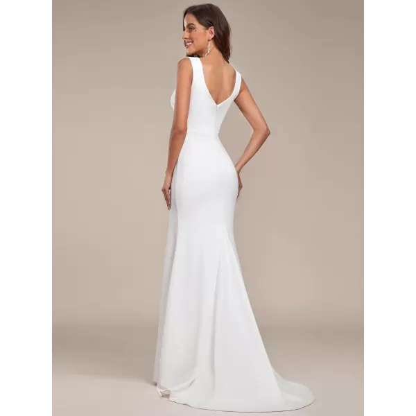 EverPretty Womens Classic VNeck Mermaid Bodycon Slit Wedding Dresses for Bride White 0121BWhite