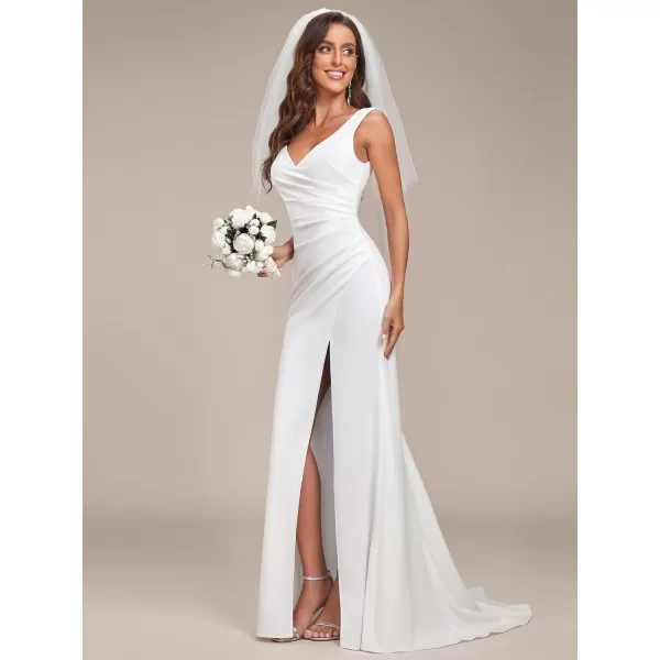 EverPretty Womens Classic VNeck Mermaid Bodycon Slit Wedding Dresses for Bride White 0121BWhite