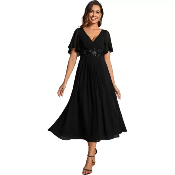 EverPretty Womens Cocktail Dresses V Neck ALine Elastic High Waist Wedding Guest Evening Party Maxi Dress 02093Black