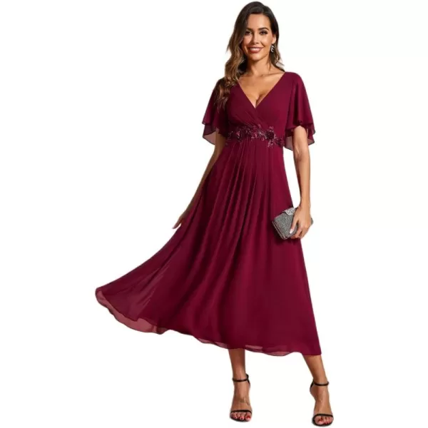 EverPretty Womens Cocktail Dresses V Neck ALine Elastic High Waist Wedding Guest Evening Party Maxi Dress 02093Burgundy