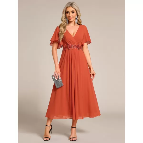 EverPretty Womens Cocktail Dresses V Neck ALine Elastic High Waist Wedding Guest Evening Party Maxi Dress 02093Burnt Orange