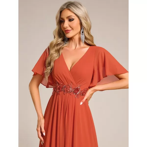 EverPretty Womens Cocktail Dresses V Neck ALine Elastic High Waist Wedding Guest Evening Party Maxi Dress 02093Burnt Orange