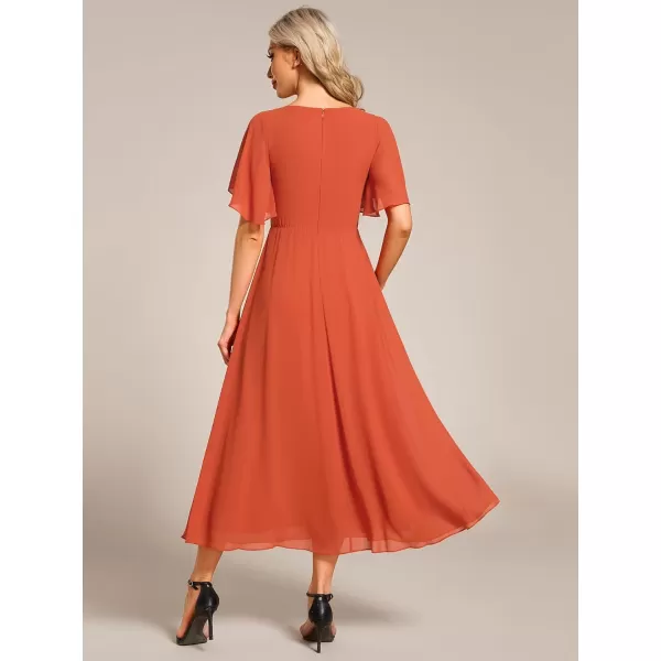 EverPretty Womens Cocktail Dresses V Neck ALine Elastic High Waist Wedding Guest Evening Party Maxi Dress 02093Burnt Orange