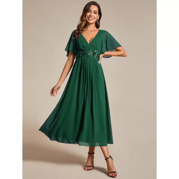 EverPretty Womens Cocktail Dresses V Neck ALine Elastic High Waist Wedding Guest Evening Party Maxi Dress 02093Dark Green