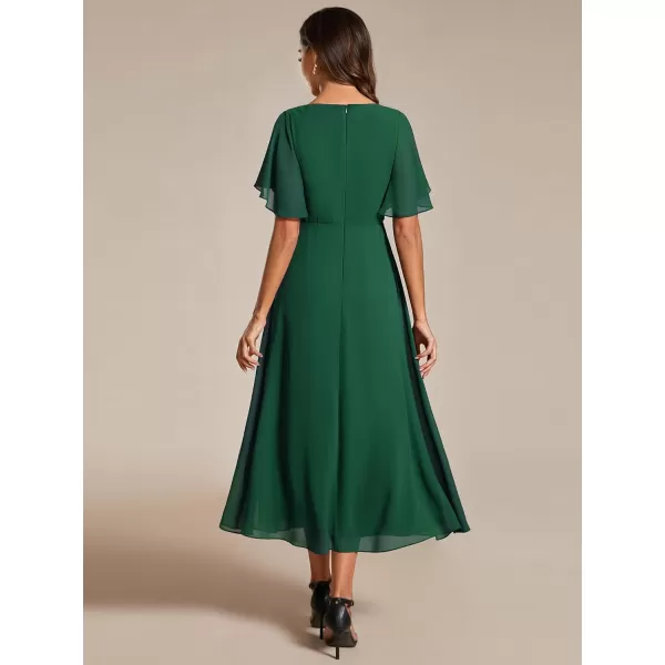 EverPretty Womens Cocktail Dresses V Neck ALine Elastic High Waist Wedding Guest Evening Party Maxi Dress 02093Dark Green