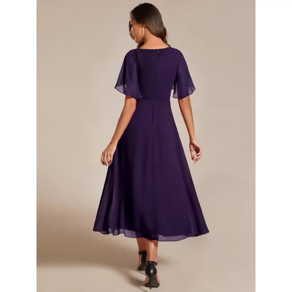 EverPretty Womens Cocktail Dresses V Neck ALine Elastic High Waist Wedding Guest Evening Party Maxi Dress 02093Deep Purple