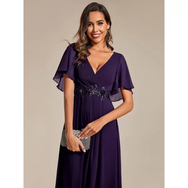 EverPretty Womens Cocktail Dresses V Neck ALine Elastic High Waist Wedding Guest Evening Party Maxi Dress 02093Deep Purple