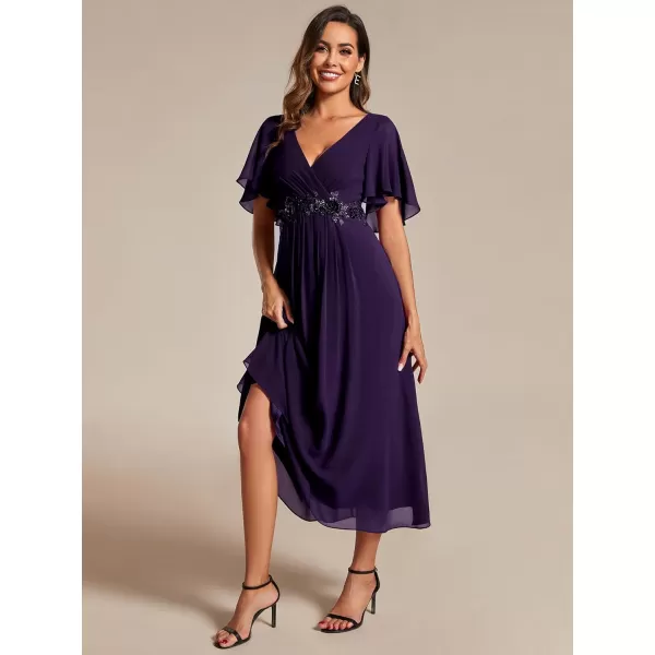 EverPretty Womens Cocktail Dresses V Neck ALine Elastic High Waist Wedding Guest Evening Party Maxi Dress 02093Deep Purple