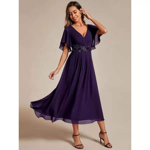 EverPretty Womens Cocktail Dresses V Neck ALine Elastic High Waist Wedding Guest Evening Party Maxi Dress 02093Deep Purple